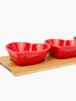 coincasa Antipastiera in legno di bamboo con 3 coppette a cuore