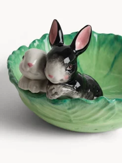 coincasa Coppa in ceramica a foglia con conigli applicati
