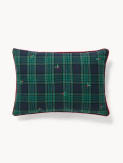 coincasa Cuscino 35x50 in cotone motivo tartan con ricami agrifoglio