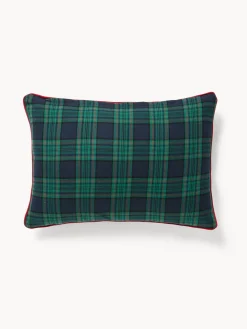 coincasa Cuscino 35x50 in cotone motivo tartan con ricami agrifoglio