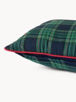 coincasa Cuscino 35x50 in cotone motivo tartan con ricami agrifoglio