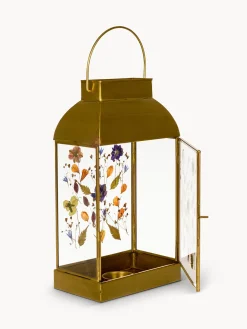 coincasa Lanterna in vetro ed ottone con fiori secchi