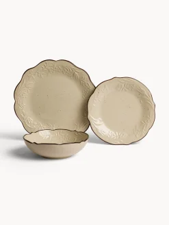 coincasa Piatto frutta in stoneware con filo marrone
