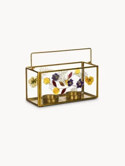 coincasa Porta t-light in vetro ed ottone con fiori secchi