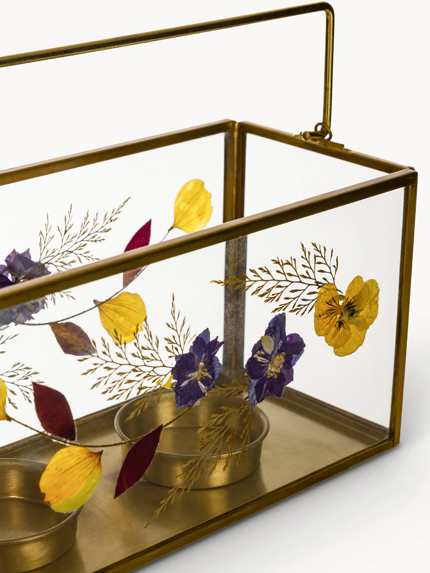 coincasa Porta t-light in vetro ed ottone con fiori secchi