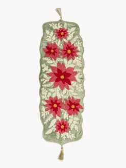 coincasa Runner in cotone e viscosa con ricamo floreale e nappine