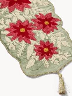 coincasa Runner in cotone e viscosa con ricamo floreale e nappine