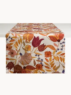 Runner in panama di puro cotone stampa foliage