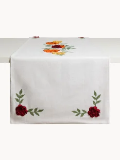 Runner in puro cotone con ricami floreali