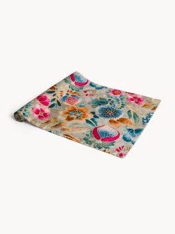 Runner in twill di puro cotone stampa floreale