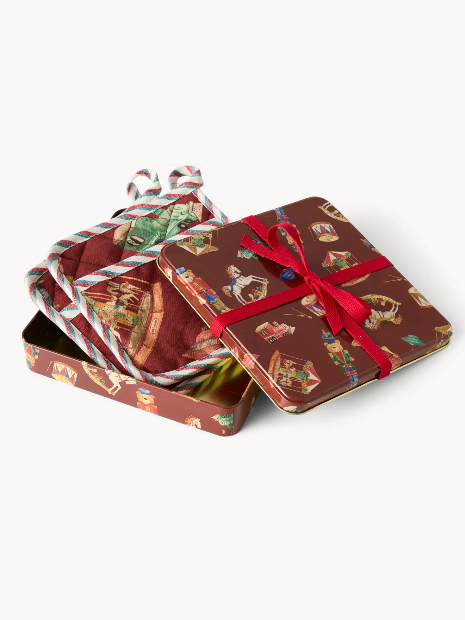 coincasa Scatola di latta regalo con set di 2 presine