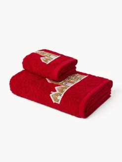 Set 2 asciugamani in spugna di cotone con casette ricamate