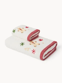 coincasa Set 2 asciugamani in spugna di cotone con gingerbread ricamato