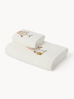 Set 2 asciugamani in spugna di cotone con ricamo gnomo natalizio