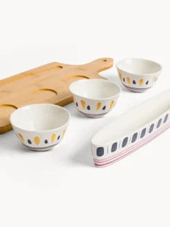 coincasa Set 4 ciotole in porcellana con tagliere in bambo