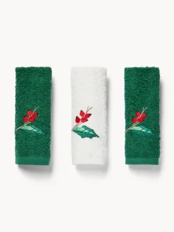 Set 3 lavette in spugna di cotone ricamo natalizio