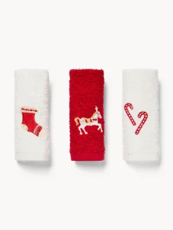 Set 3 lavette in spugna di cotone ricamo natalizio