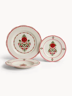 coincasa Set 18 piatti in ceramica dettaglio fiore rosso