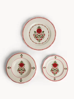 coincasa Set 18 piatti in ceramica dettaglio fiore rosso