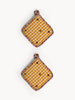 coincasa Set 2 presine in puro cotone tinto filo motivo check e ricamo zucche allover