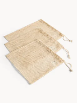 coincasa Set 3 sacchetti a rete in puro cotone con laccio regolabili