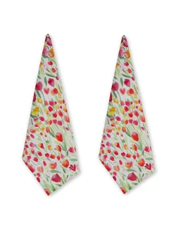 coincasa Set 2 strofinacci panama di cotone stampa tulipani