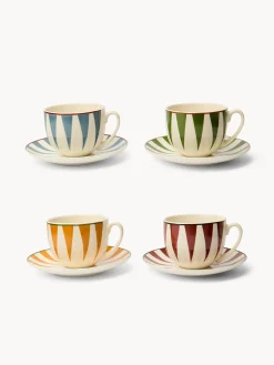 coincasa Set 4 tazze tè in new bone china a righe