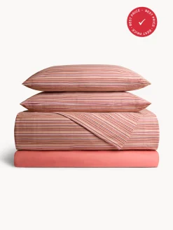 coincasa Set copripiumino in puro cotone a righe