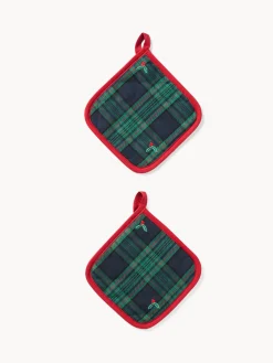 coincasa Set di 2 presine in twill di cotone con ricami agrifoglio