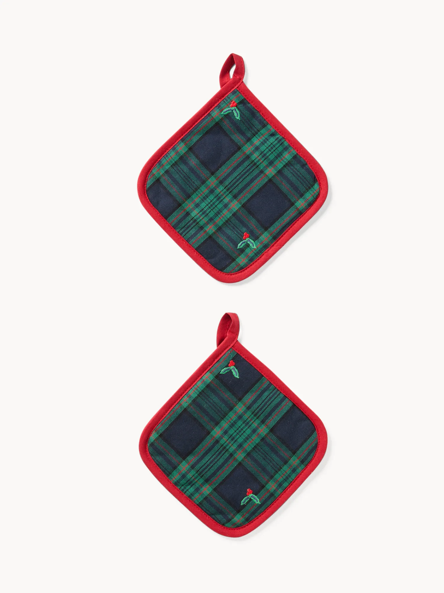 coincasa Set di 2 presine in twill di cotone con ricami agrifoglio