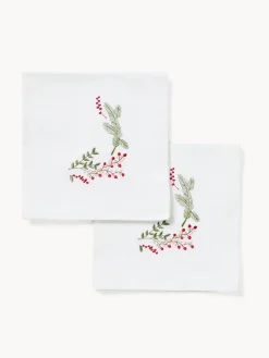 coincasa Set di 2 tovaglioli in twill di puro cotone ricamo agrifoglio