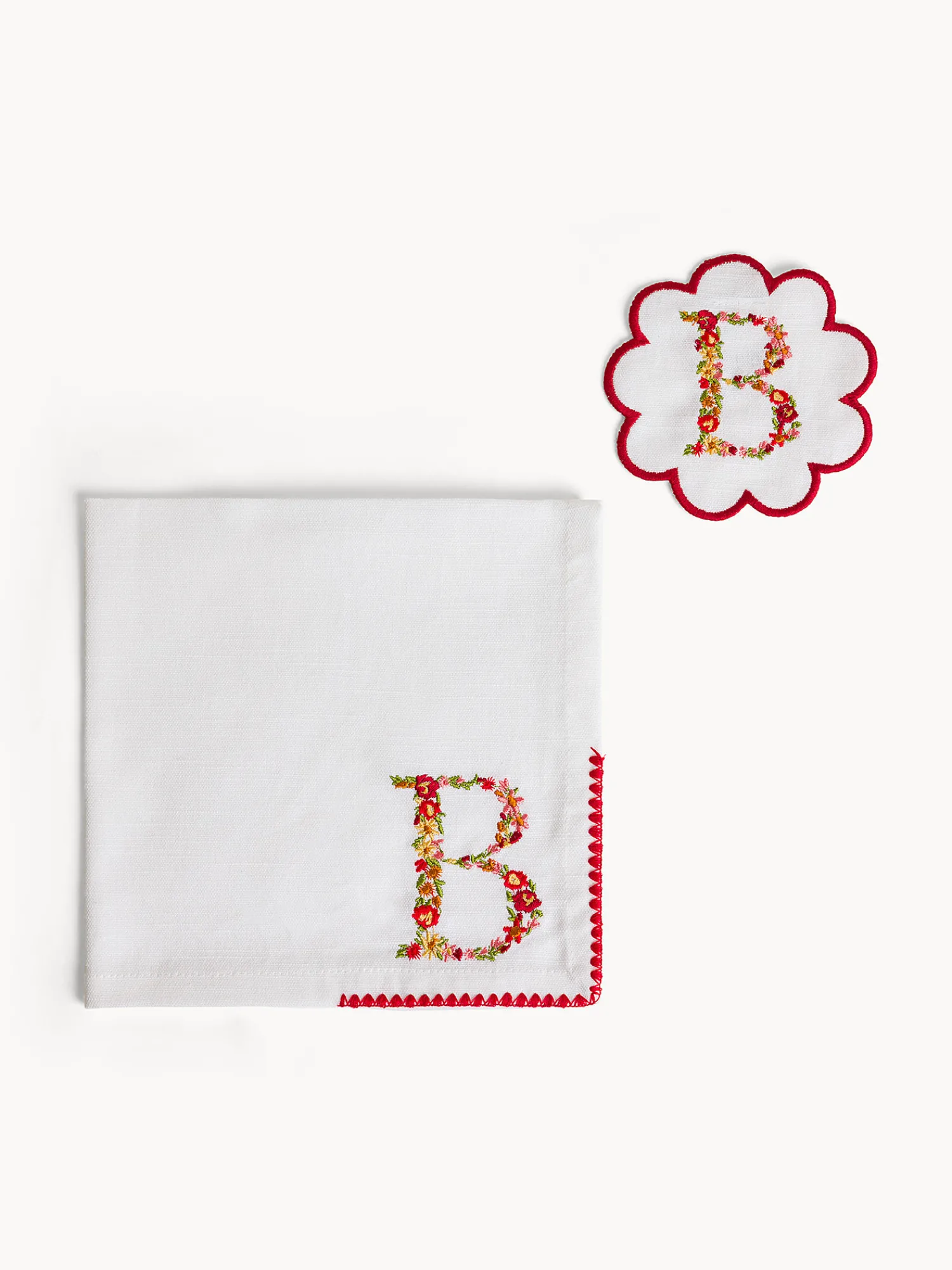 Set tovagliolo e sottobicchiere lettera ricamata B