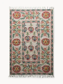 coincasa Tappeto rettangolare tessuto e ricamato a mano con motivo floreale