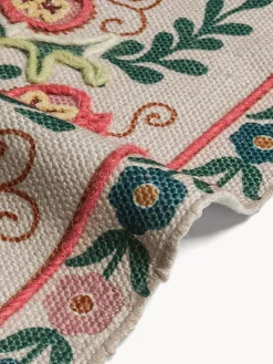 coincasa Tappeto rettangolare tessuto e ricamato a mano con motivo floreale