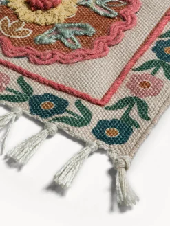 coincasa Tappeto rettangolare tessuto e ricamato a mano con motivo floreale