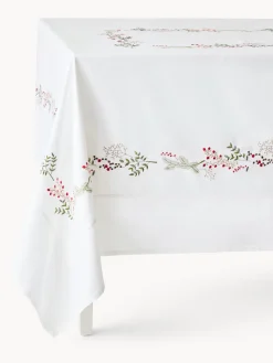 coincasa Tovaglia in puro twill di cotone ricamo piazzato agrifoglio