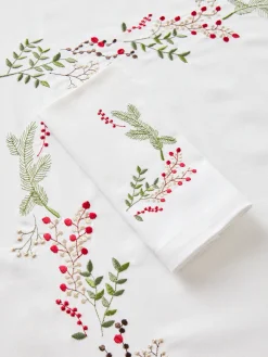 coincasa Tovaglia in puro twill di cotone ricamo piazzato agrifoglio