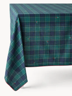 coincasa Tovaglia tartan in twill di cotone con ricami agrifoglio