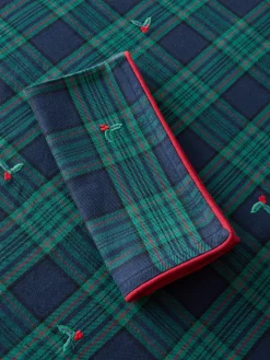 coincasa Tovaglia tartan in twill di cotone con ricami agrifoglio