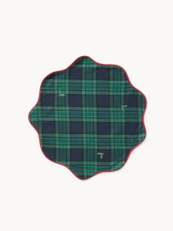 coincasa Tovaglietta tartan in twill di cotone con ricami agrifoglio e bordi smerlati