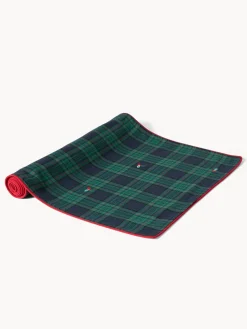 coincasa Tovaglietta tartan in twill di cotone con ricami agrifoglio e bordi smerlati