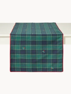 coincasa Tovaglietta tartan in twill di cotone con ricami agrifoglio e bordi smerlati